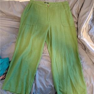 Jones New York Army Green Wide-Leg Linen Pants